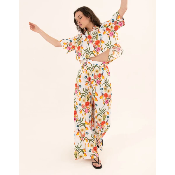 Melia Cotton Trouser  Vila Floral White - Image 6