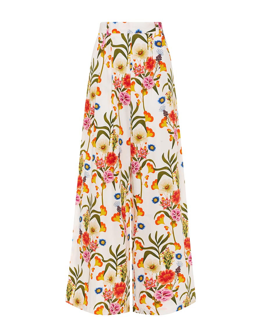 Borgo de Nor Melia Cotton Trouser  Vila Floral White