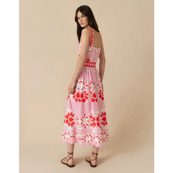 Ninet Cotton Midi Dress  Geo Flower Pink - Image 5