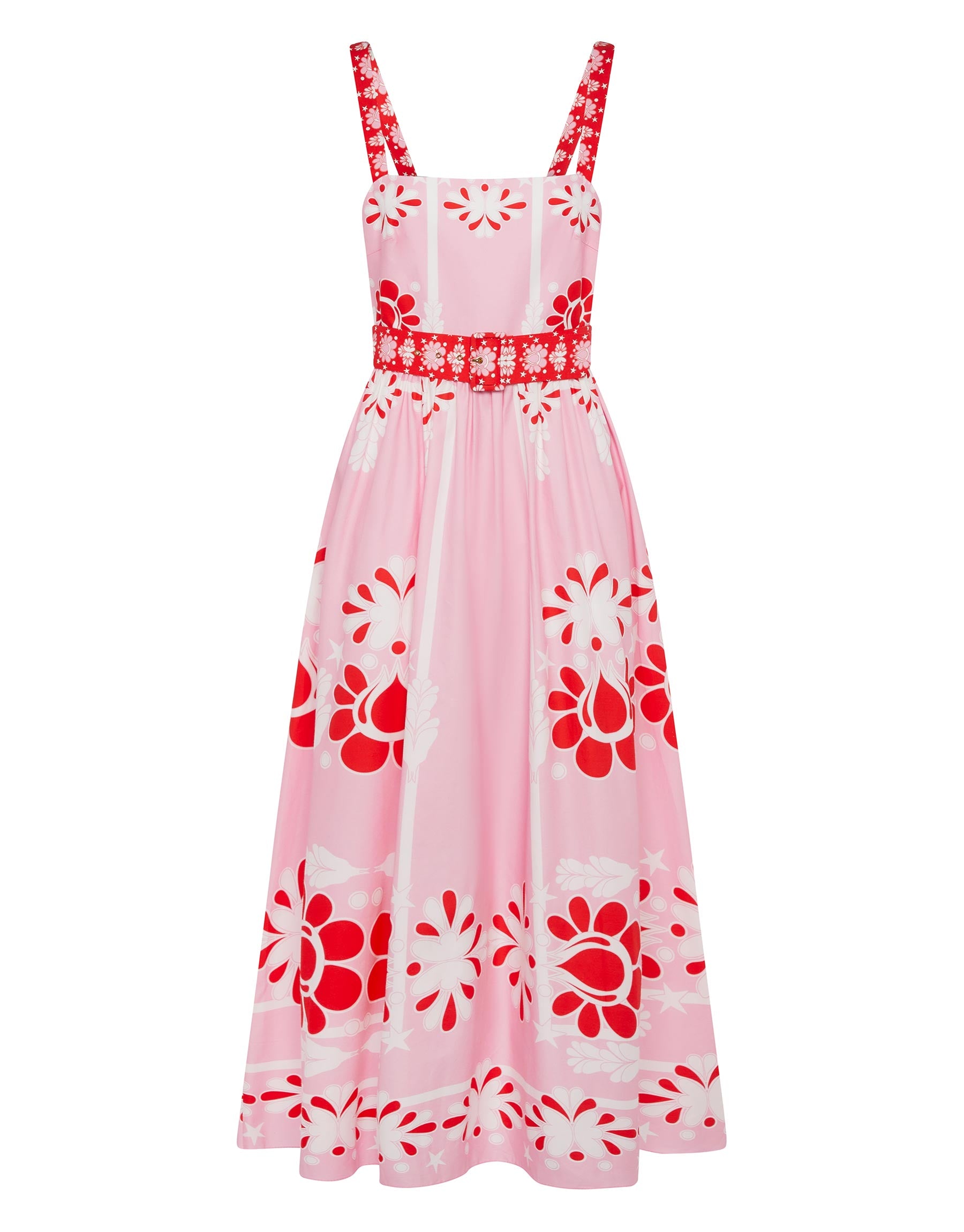 Borgo de Nor Ninet Cotton Midi Dress  Geo Flower Pink