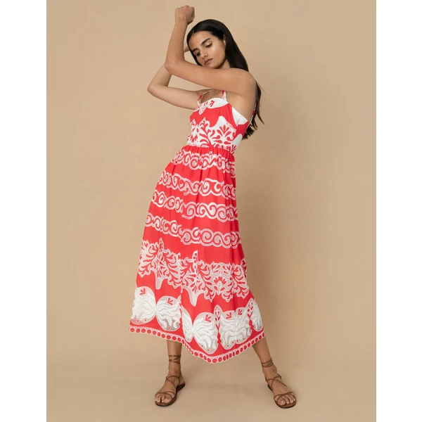 Ninet Lace Midi Dress  Red - Image 4