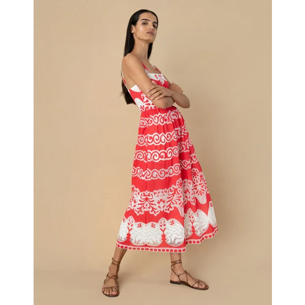 Ninet Lace Midi Dress  Red - Image 5