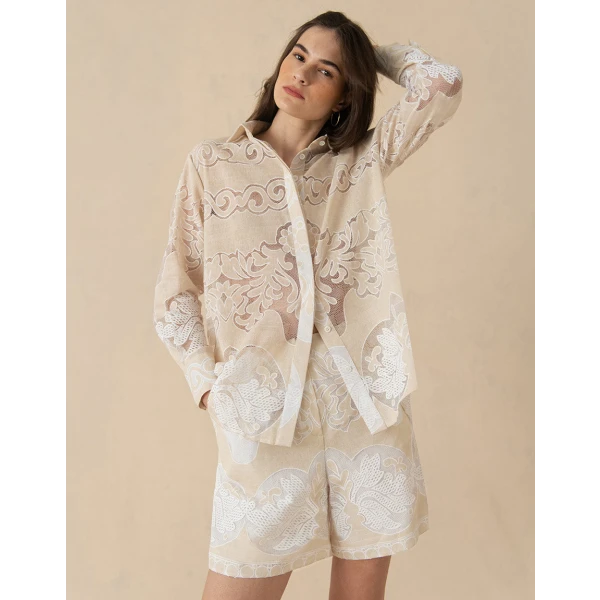 Nova Raschel Shirt  Beige   White Lace - Image 6