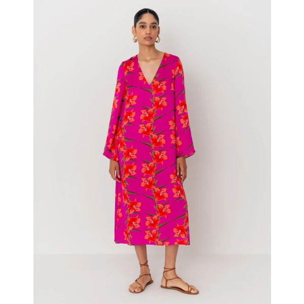 Phoenix Hammered Satin Midi Dress  Lily Fucshia - Image 4