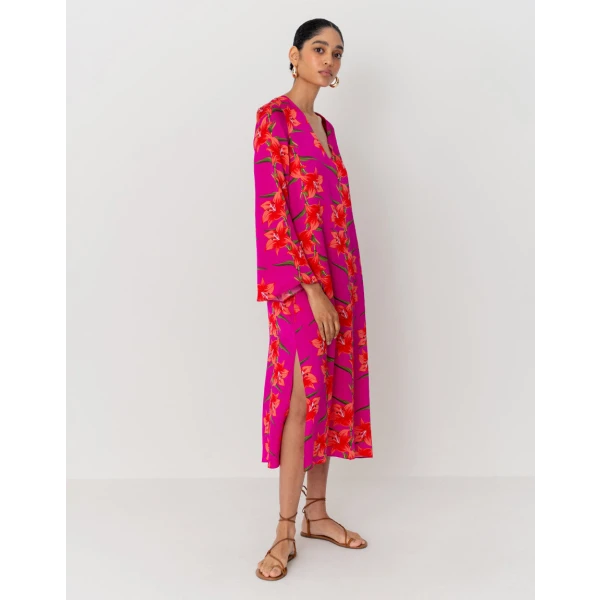 Phoenix Hammered Satin Midi Dress  Lily Fucshia - Image 5