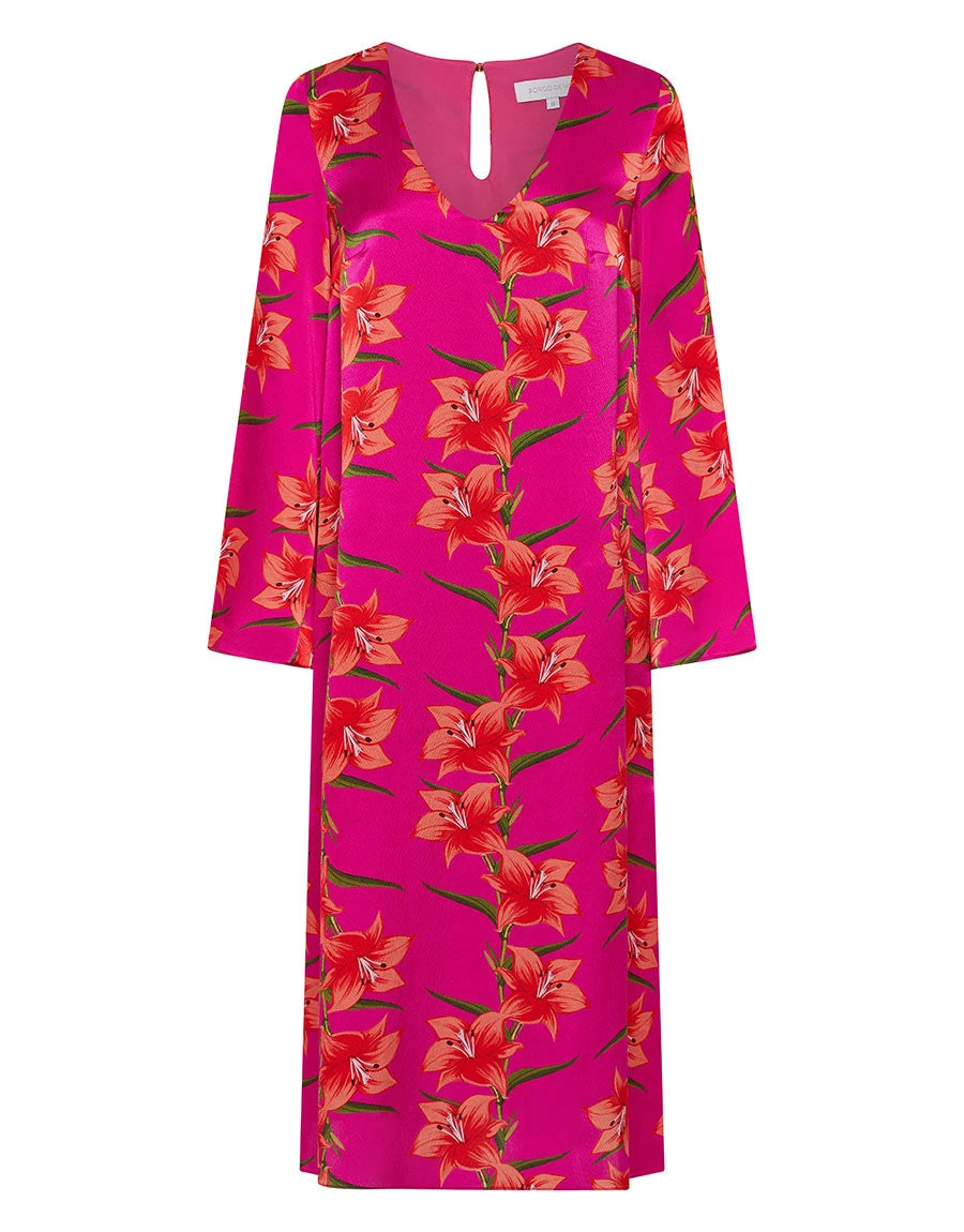 Borgo de Nor Phoenix Hammered Satin Midi Dress Lily Fucshia Borgo de Nor