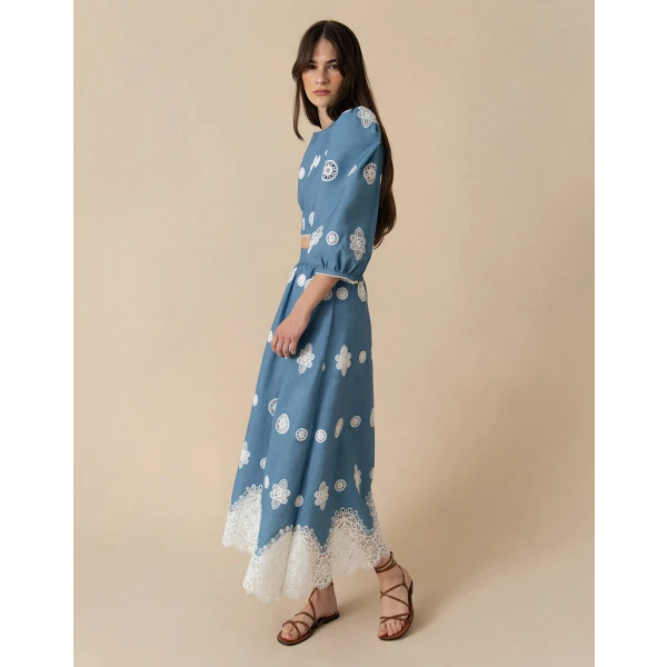 Rhea Denim Midi Skirt  Blue Lace - Image 4