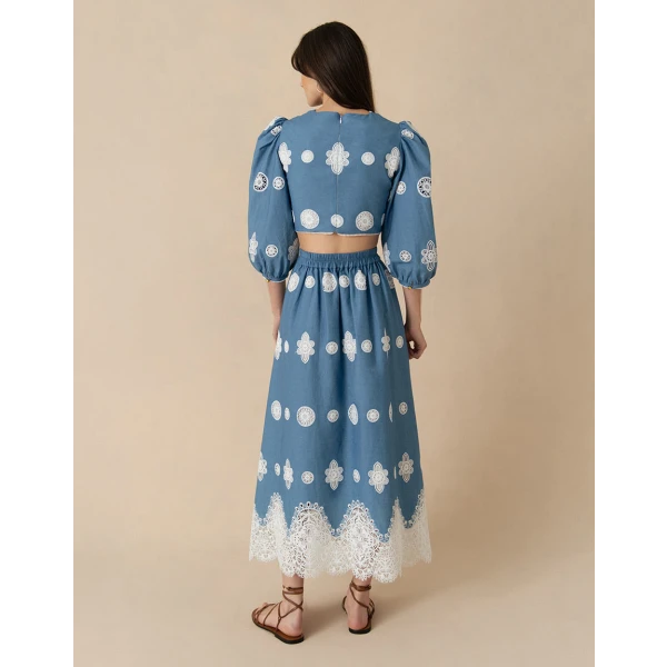 Rhea Denim Midi Skirt  Blue Lace - Image 5