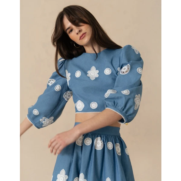 Rhea Denim Midi Skirt  Blue Lace - Image 6