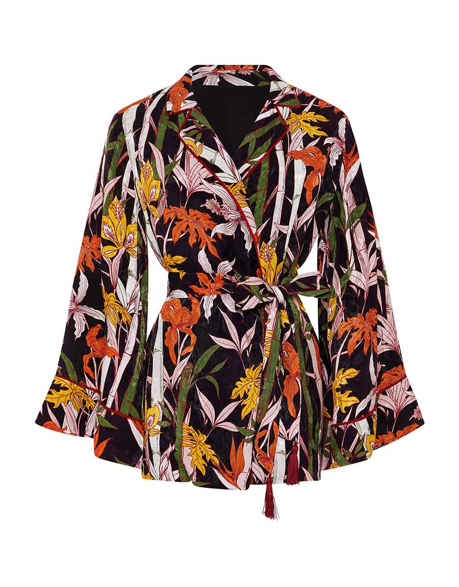 Borgo de Nor Una Satin Jacquard Jacket  Bamboo Black