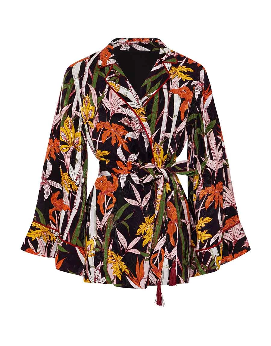 Borgo de Nor Una Satin Jacquard Jacket Bamboo Black Borgo de Nor