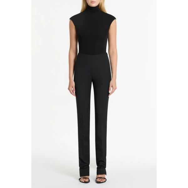 Black Double Wool Stretch Slim Pant - Image 2