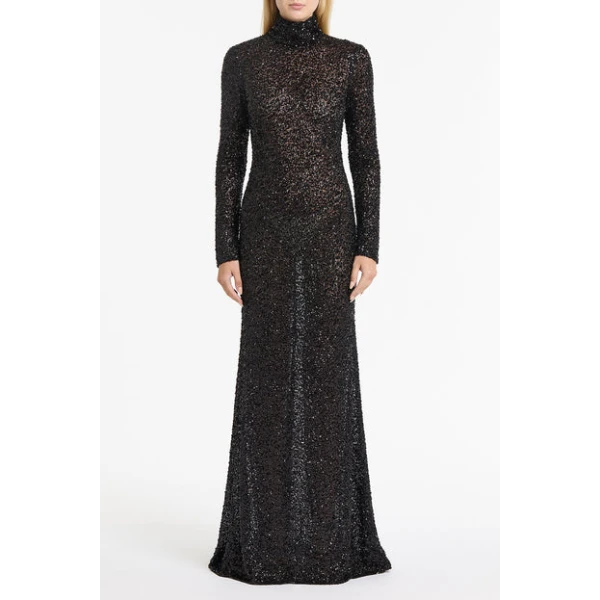Black Crushed Sequin Skivvy Gown - Image 2