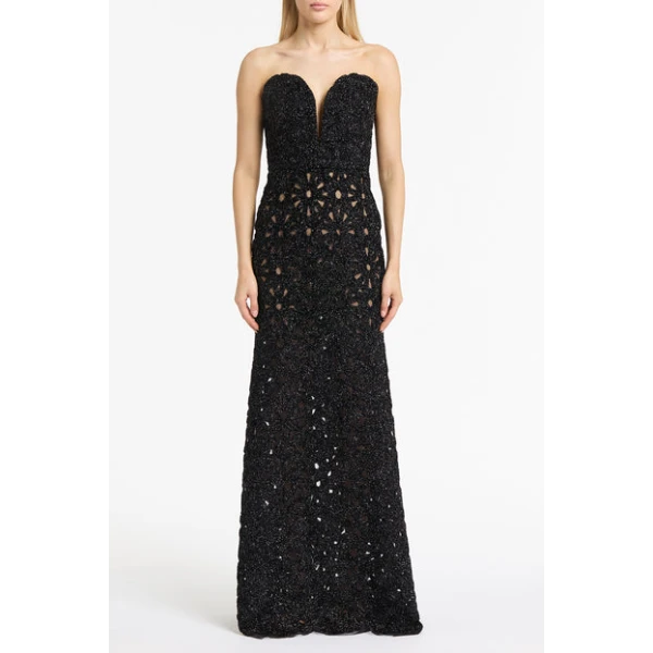 Black Lurex Encrusted Sheer Gown - Image 2