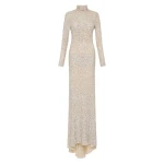 Ivory Crushed Sequin Sleeved Gown
