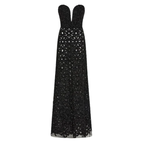 Black Lurex Encrusted Sheer Gown