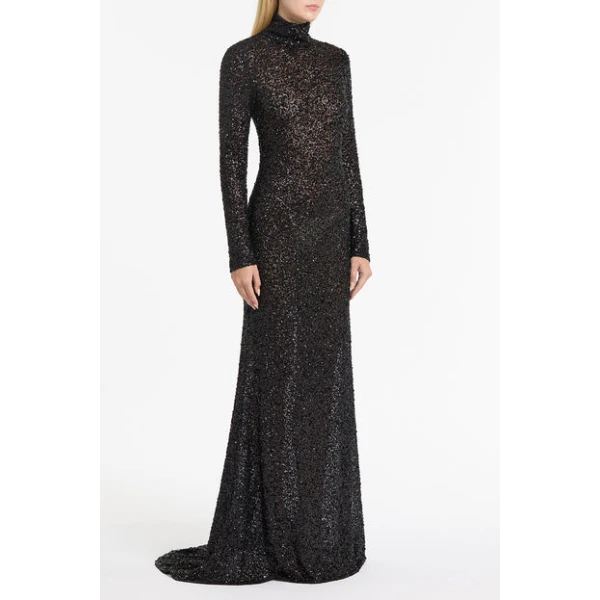 Black Crushed Sequin Skivvy Gown - Image 4