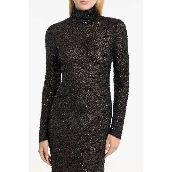 Black Crushed Sequin Skivvy Gown - Image 5