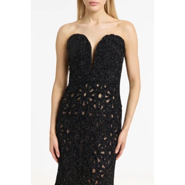 Black Lurex Encrusted Sheer Gown - Image 5