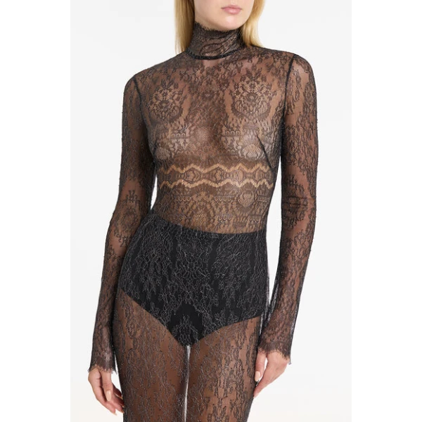 Black Chantilly Lace Sleeved Gown - Image 5