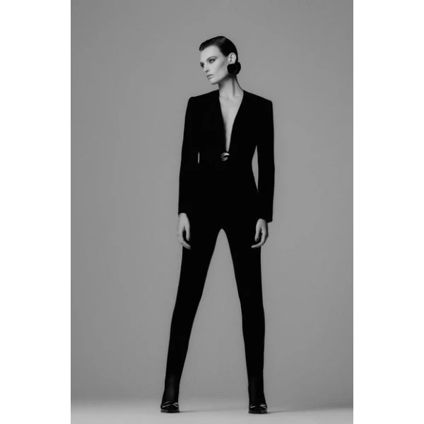 Black Double Wool Stretch Slim Pant - Image 6