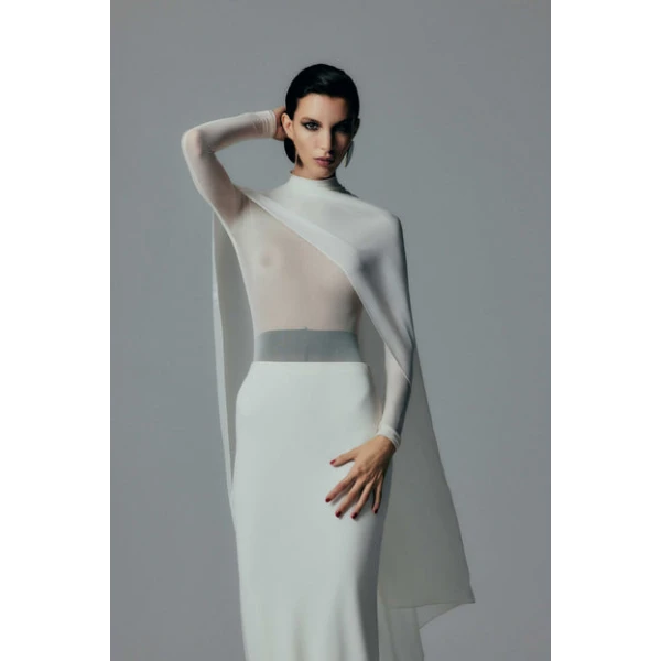 Ivory Crepe Bias Skirt - Image 6