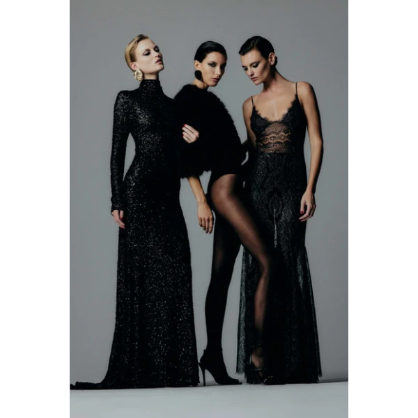 Black Chantilly Lace Sleeved Gown - Image 6