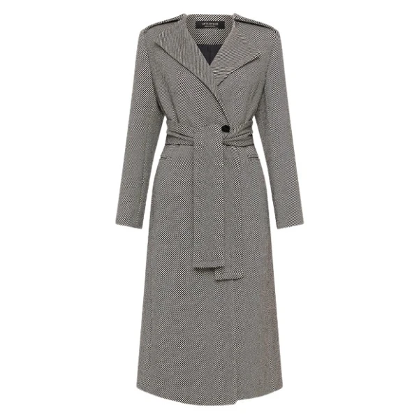 Bias Stripe Twill Belted Coat