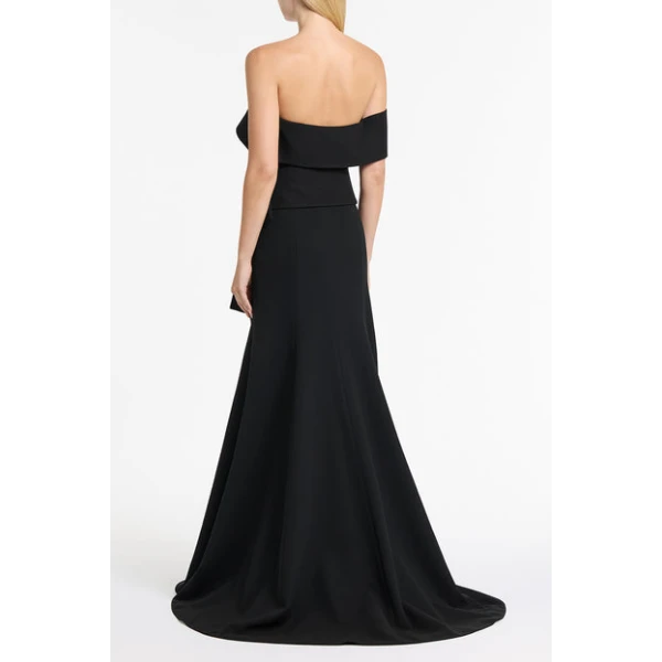Black Crepe Asymmetrical La Banda Gown - Image 3