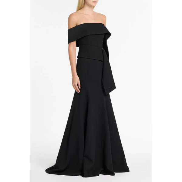 Black Crepe Asymmetrical La Banda Gown - Image 4