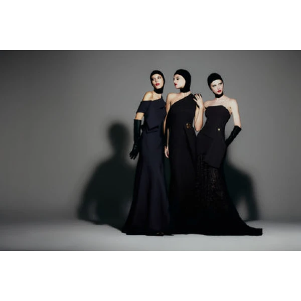 Black Crepe Asymmetrical La Banda Gown - Image 5
