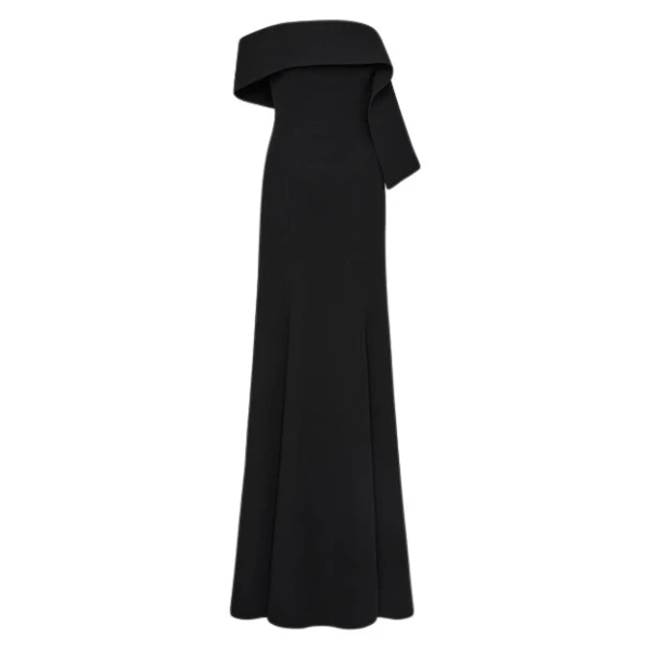 Black Crepe Asymmetrical La Banda Gown