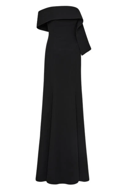 Carla-Zampatti-Black-Crepe-Asymmetrical-La-Banda-Gown81158_nobg Black Crepe Asymmetrical La Banda Gown - Image 1