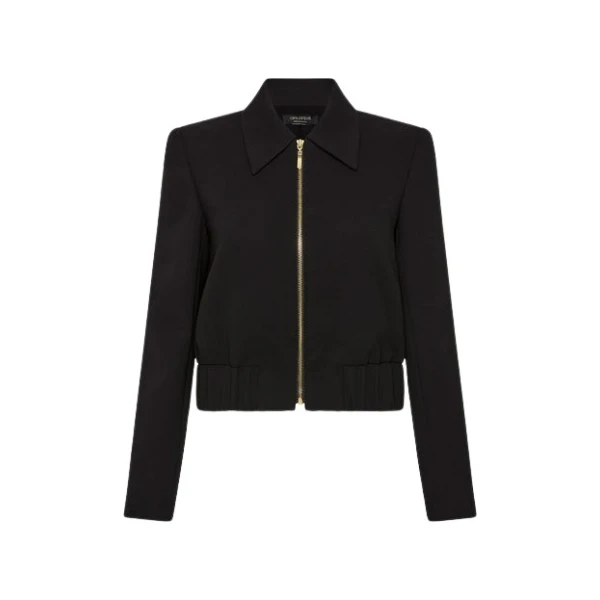 Black Crepe Bomber Jacket
