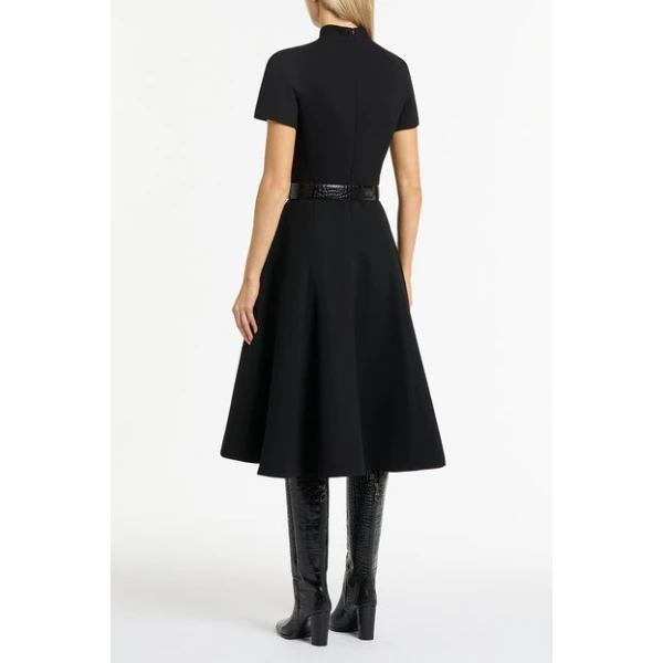 Black Crepe Cravatta Flared Dress - Image 3