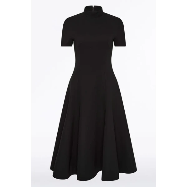 Black Crepe Cravatta Flared Dress - Image 5