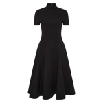Black Crepe Cravatta Flared Dress