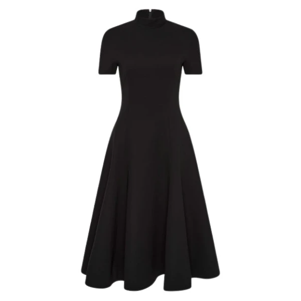 Black Crepe Cravatta Flared Dress