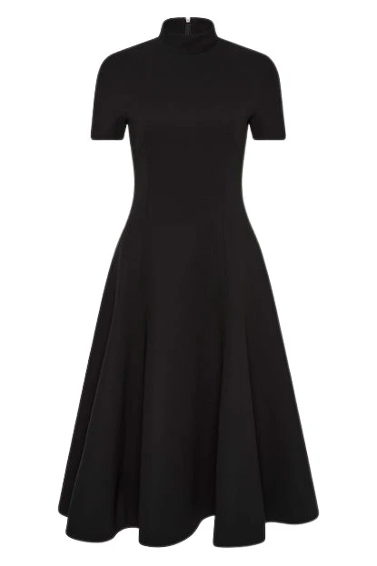 Carla-Zampatti-Black-Crepe-Cravatta-Flared-Dress61454_nobg Black Crepe Cravatta Flared Dress - Image 1