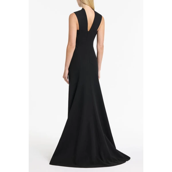 Black Crepe Fascia Cross Gown - Image 3