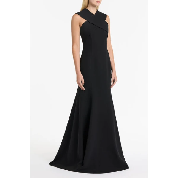 Black Crepe Fascia Cross Gown - Image 4
