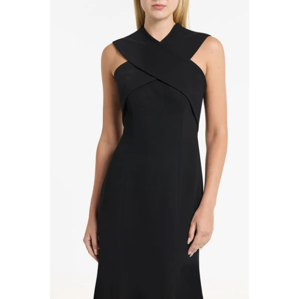 Black Crepe Fascia Cross Gown - Image 5
