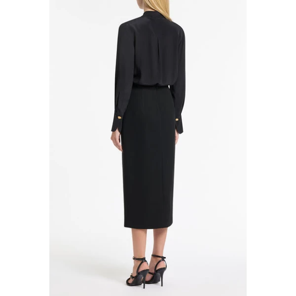 Black Crepe Midi Pencil Skirt - Image 3