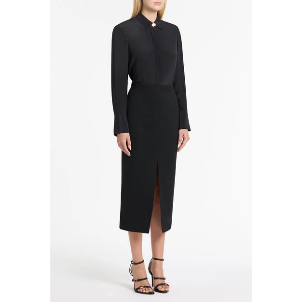 Black Crepe Midi Pencil Skirt - Image 4