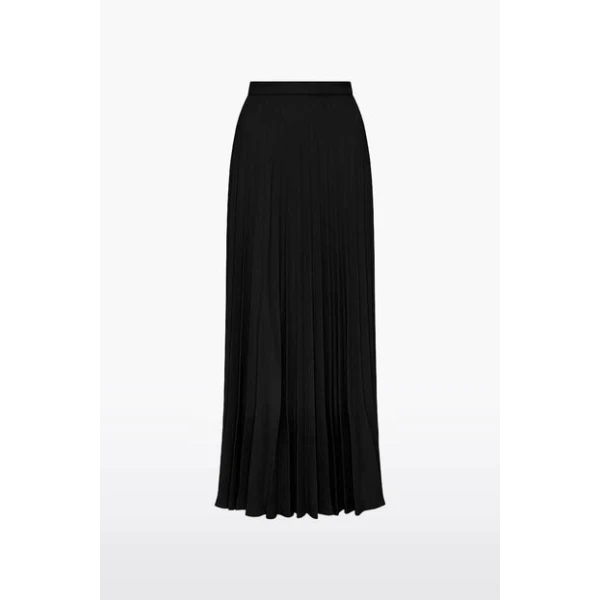 Black Crepe Pleated Midi Skirt - Image 4