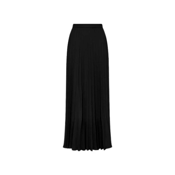 Black Crepe Pleated Midi Skirt