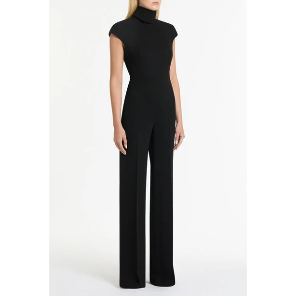 Black Crepe Polo Jumpsuit - Image 4
