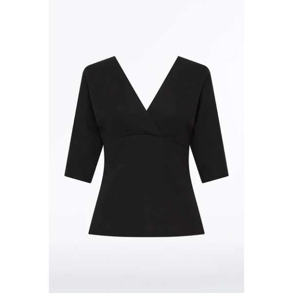 Black Crepe Soft V Top - Image 5
