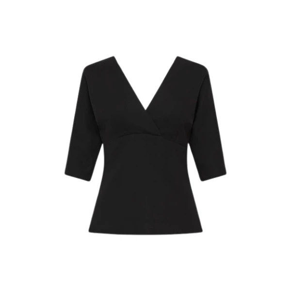 Black Crepe Soft V Top