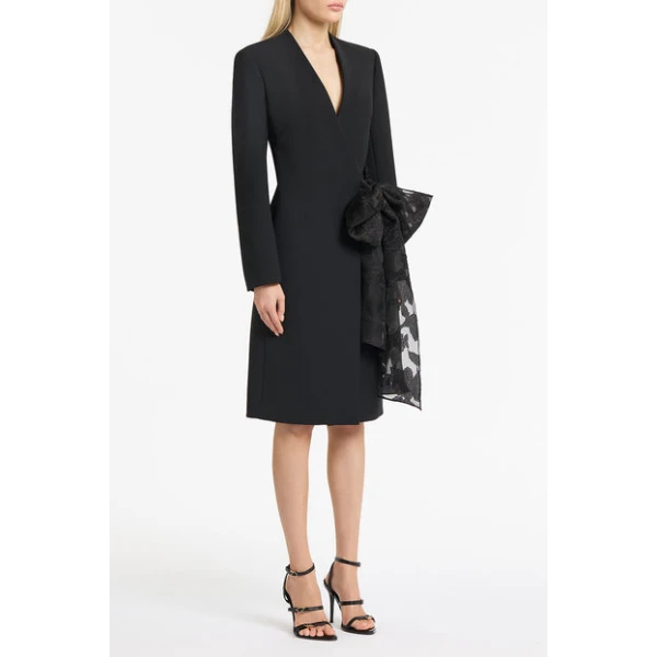 Black Double Wool Bow Dress - Image 4